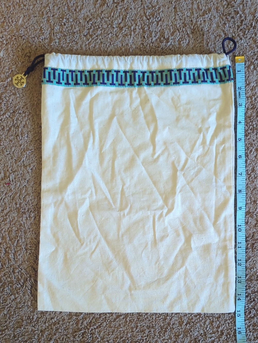 Tory Burch 12"x15" Drawstring DUST BAG for Shoes/Handbags Gold Logo Charm